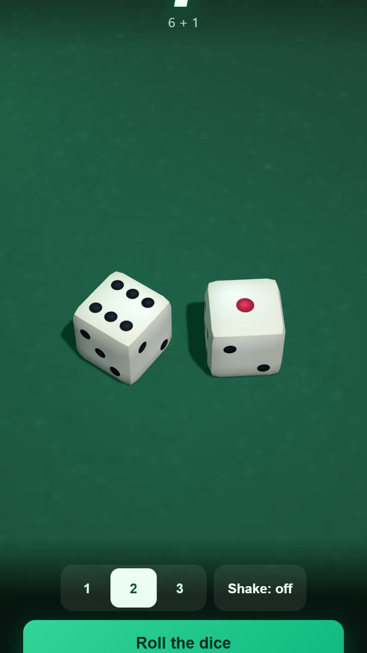 Screenshot of the 3D Dice Roller app template