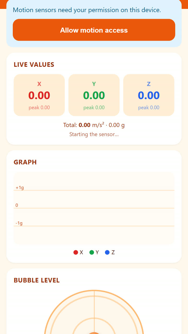 Screenshot of the Accelerometer app template