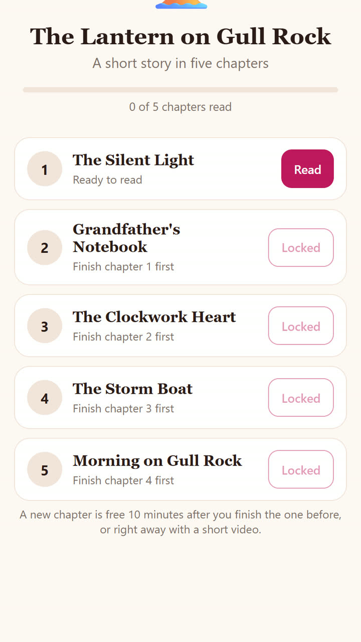 Screenshot of the Story Reader (with ads) app template