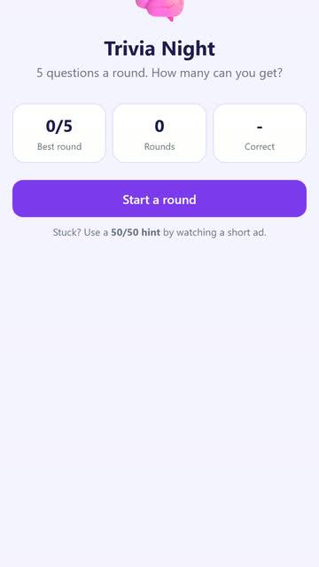 Screenshot of the Trivia Night game