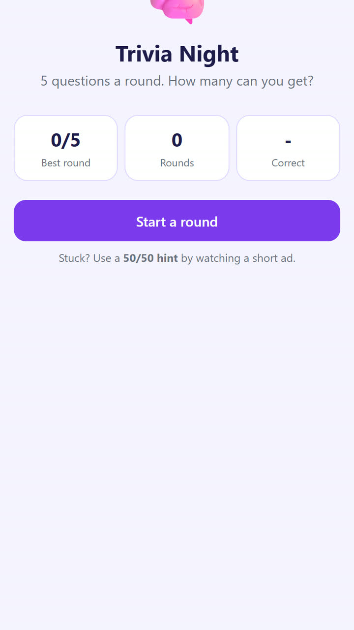 Screenshot of the Trivia Night game
