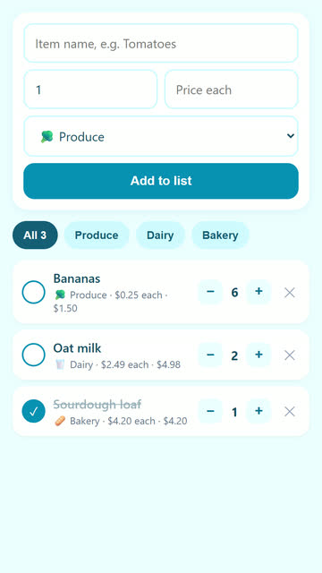 Screenshot of the Shopping List (Alpine.js) app template