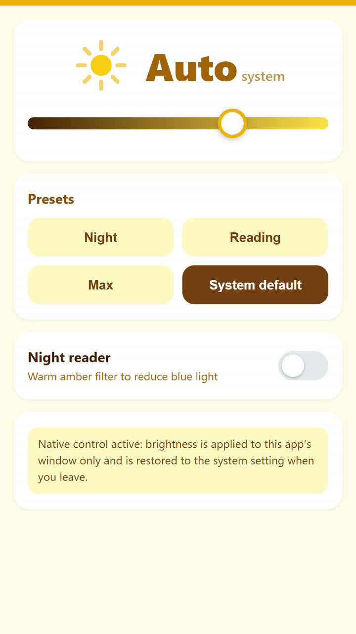 Screenshot of the Brightness app template
