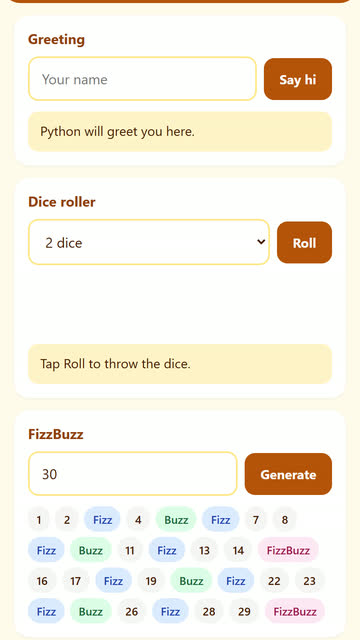 Screenshot of the Brython (Python in the page) app template