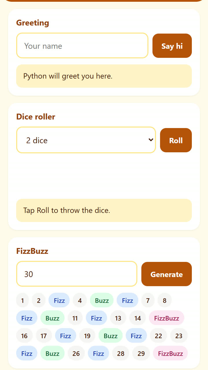 Screenshot of the Brython (Python in the page) app template