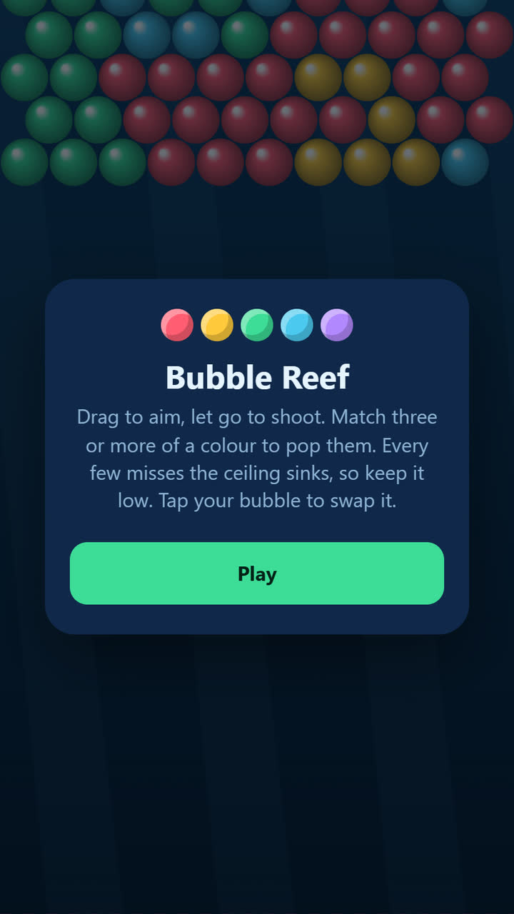 Screenshot of the Bubble Reef game