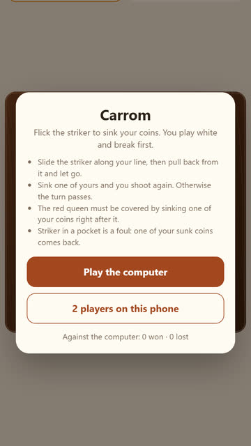 Screenshot of the Carrom game