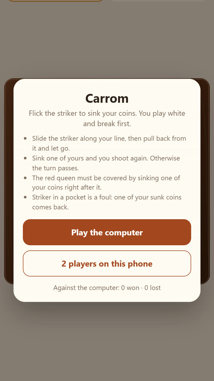 Screenshot of the Carrom game