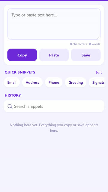 Screenshot of the Clipboard Manager app template