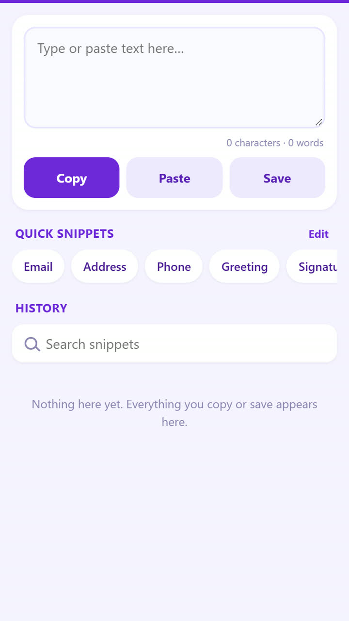 Screenshot of the Clipboard Manager app template