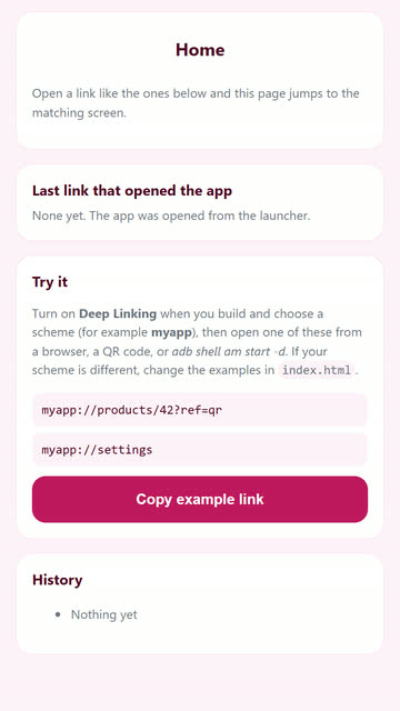 Screenshot of the Deep Links app template