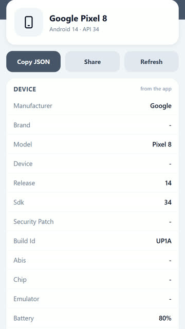 Screenshot of the Device Info app template