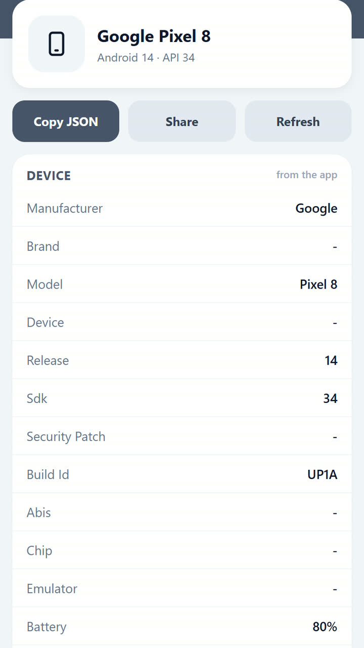 Screenshot of the Device Info app template