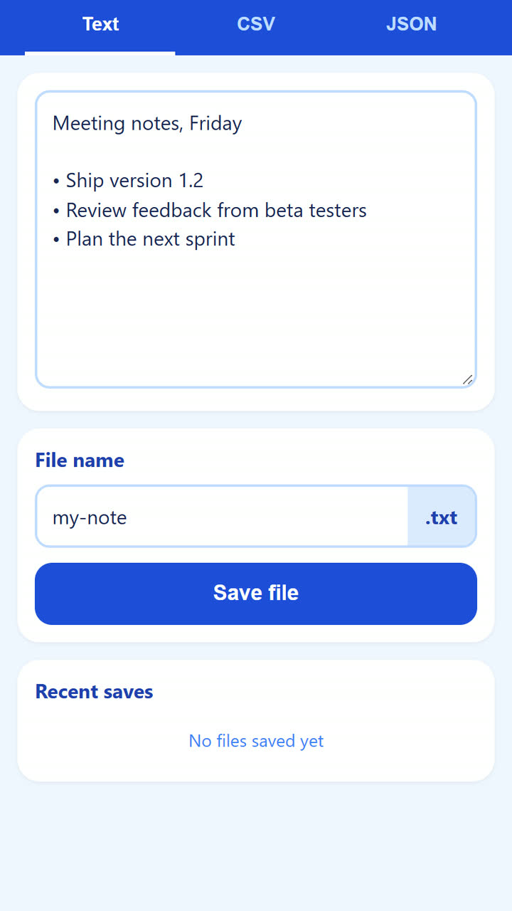 Screenshot of the File Saver app template