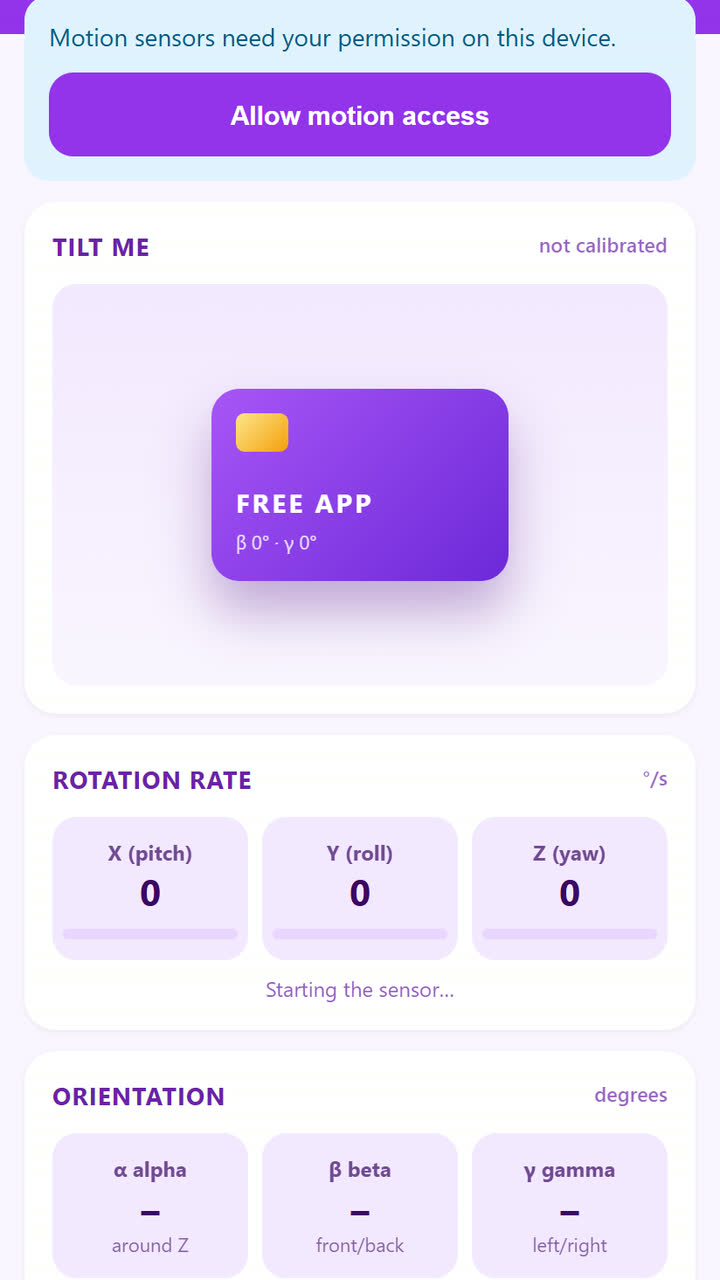 Screenshot of the Gyroscope app template