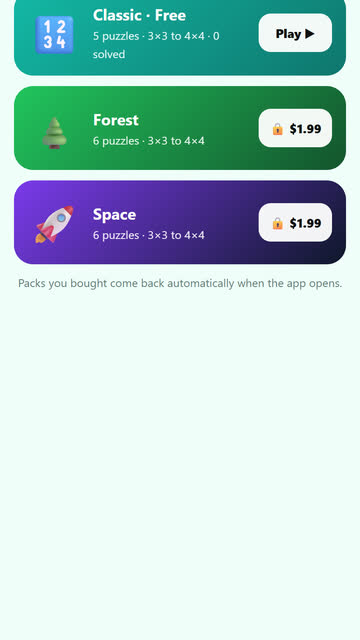 Screenshot of the Puzzle Packs app template