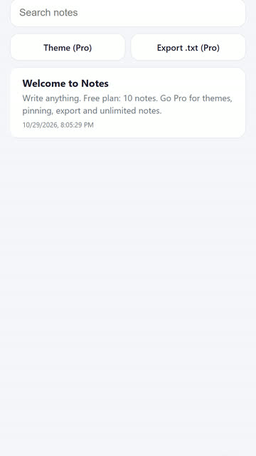 Screenshot of the Notes with Pro Unlock app template