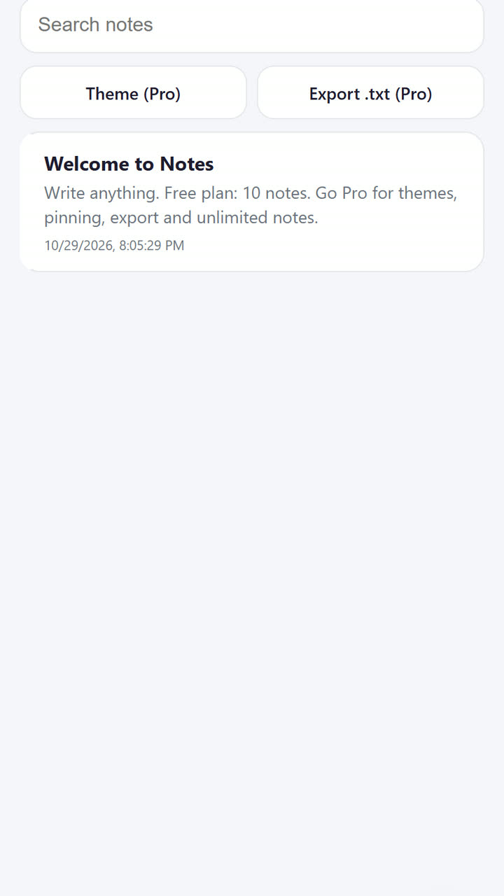 Screenshot of the Notes with Pro Unlock app template