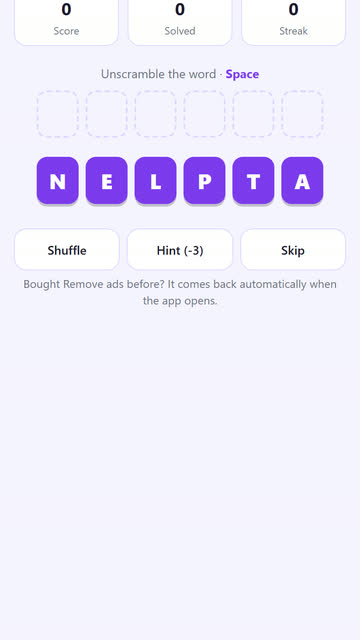 Screenshot of the Word Puzzle with Remove Ads app template