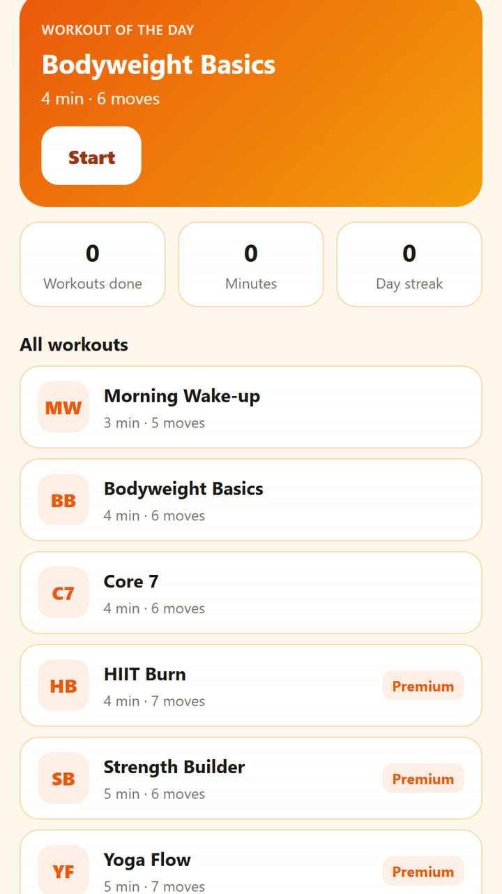 Screenshot of the Fitness App with Subscription app template