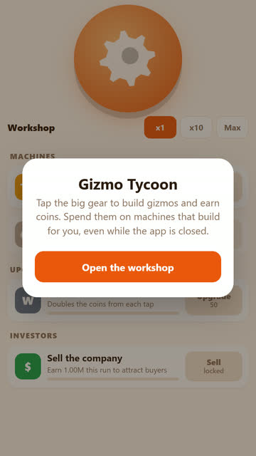 Screenshot of the Gizmo Tycoon game