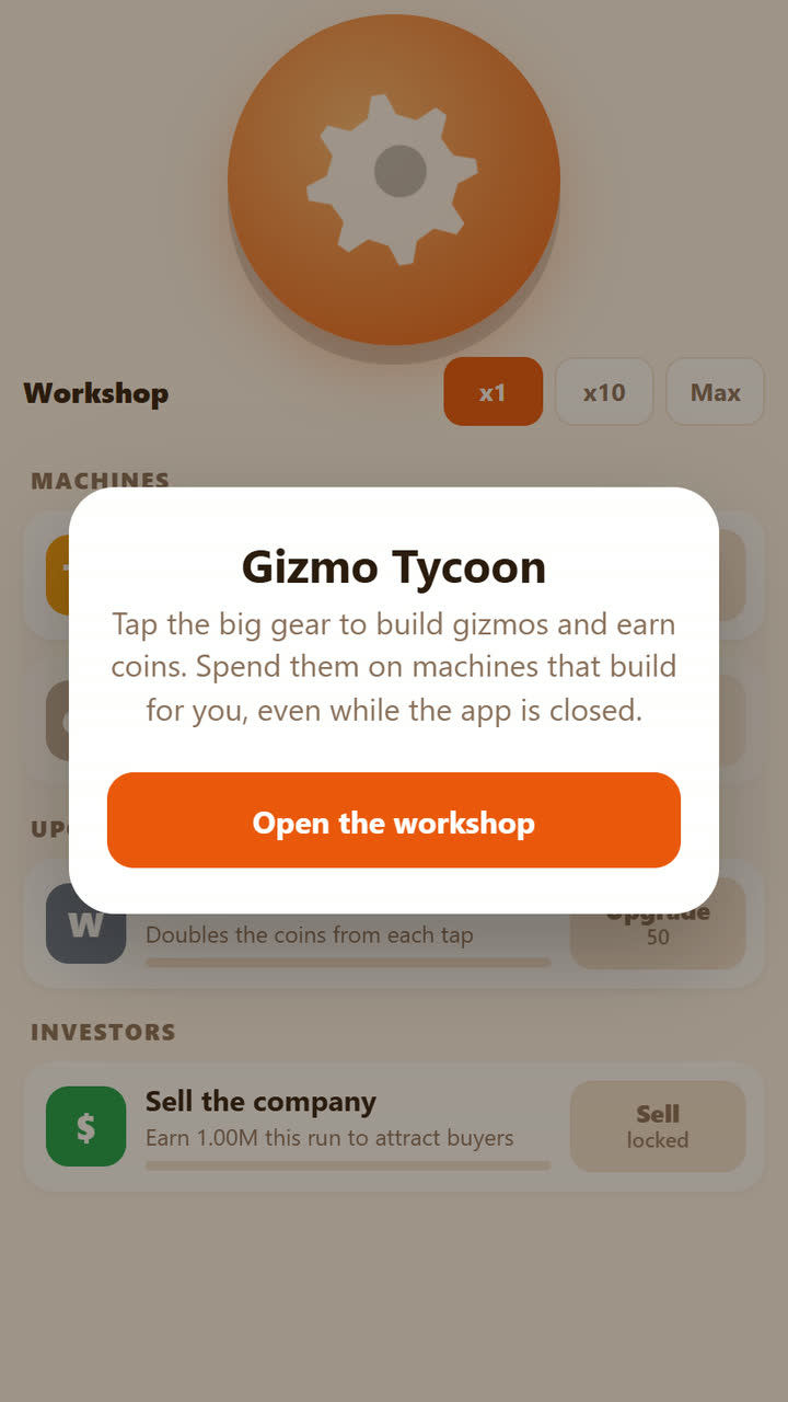 Screenshot of the Gizmo Tycoon game