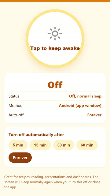 Screenshot of the Keep Screen On app template