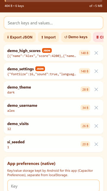 Screenshot of the Storage Inspector app template