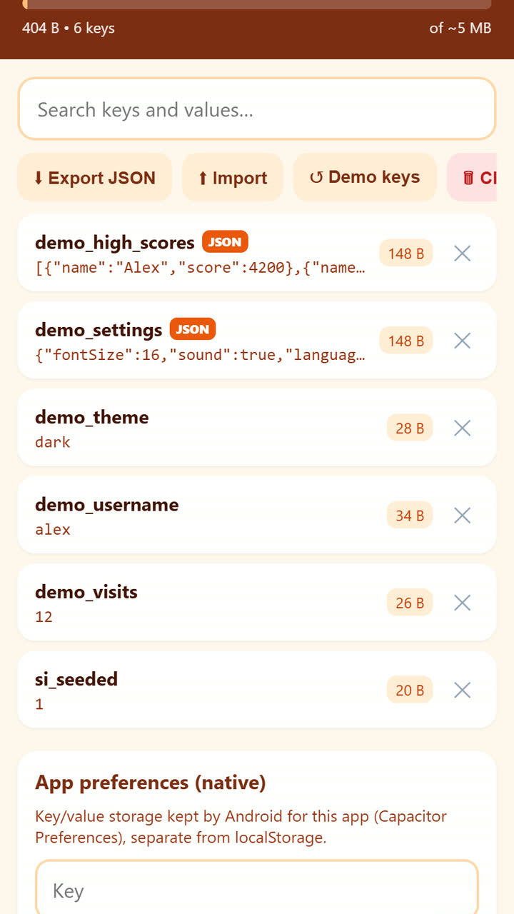 Screenshot of the Storage Inspector app template