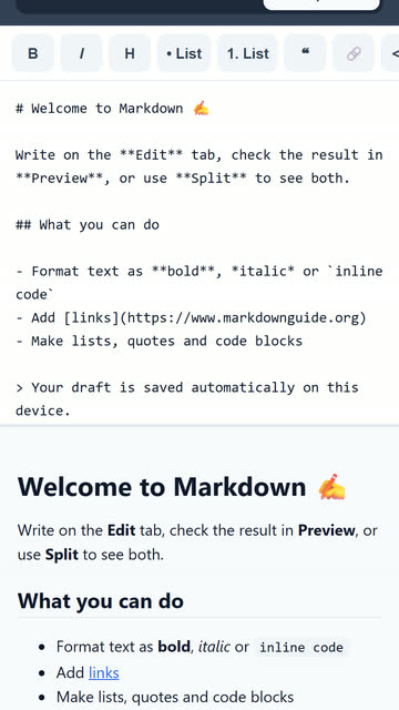 Screenshot of the Markdown Editor app template