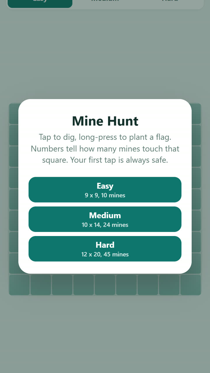 Screenshot of the Mine Hunt game