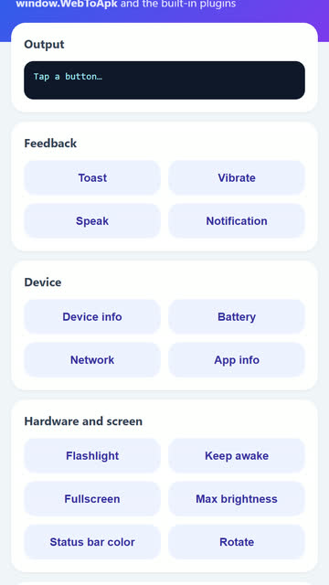 Screenshot of the Native Features Tour app template