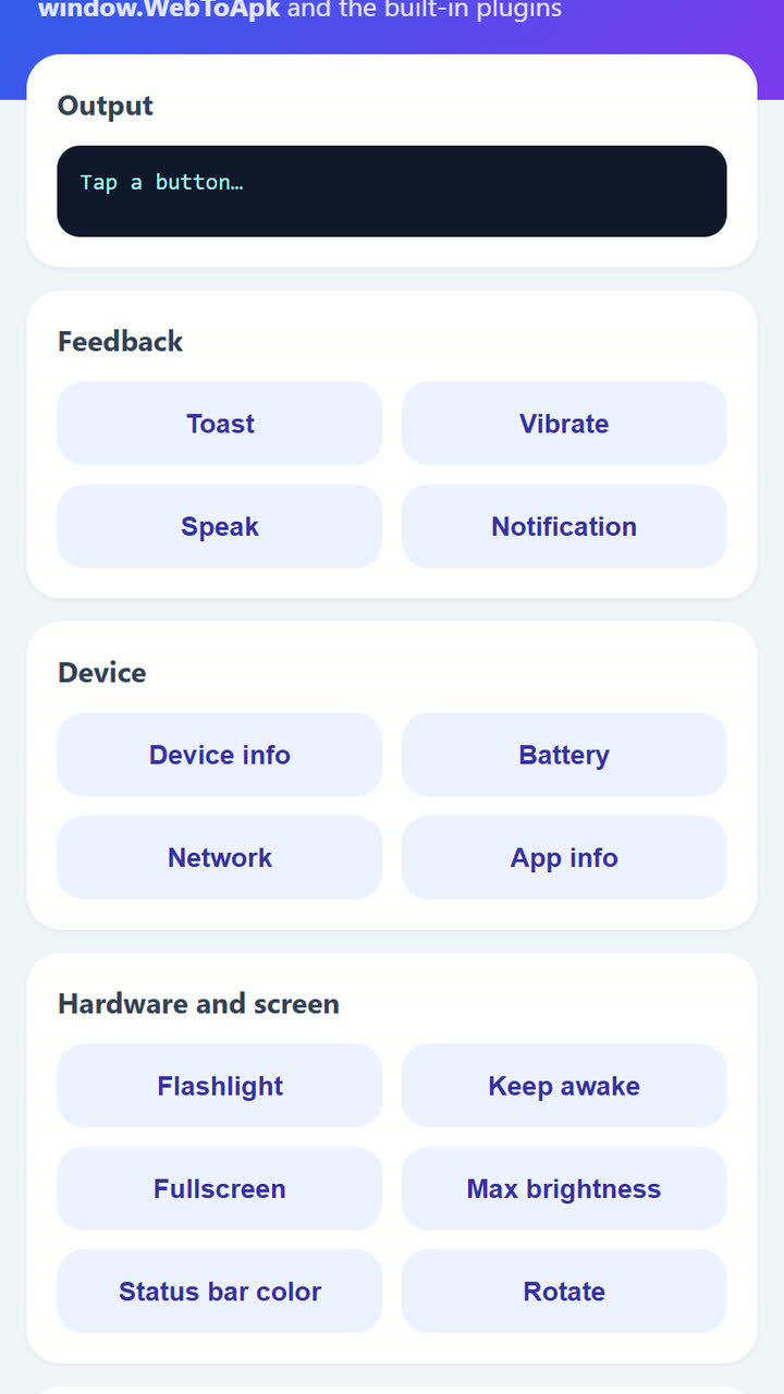 Screenshot of the Native Features Tour app template