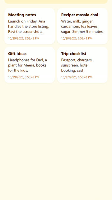 Screenshot of the Notes app template