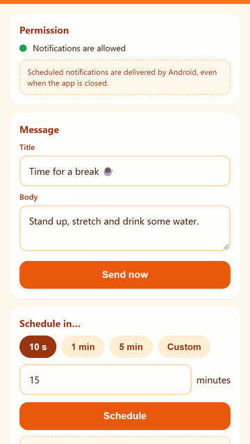 Screenshot of the Notifications app template
