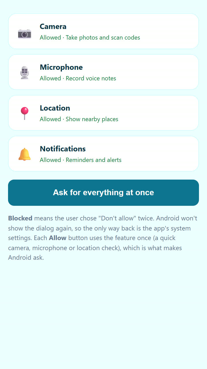 Screenshot of the Permission Center app template