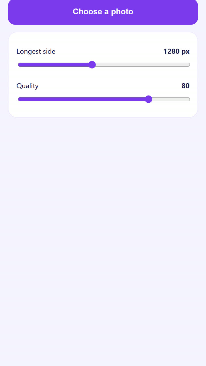 Screenshot of the Photo Compressor app template