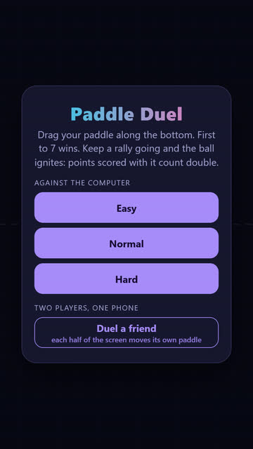 Screenshot of the Paddle Duel game