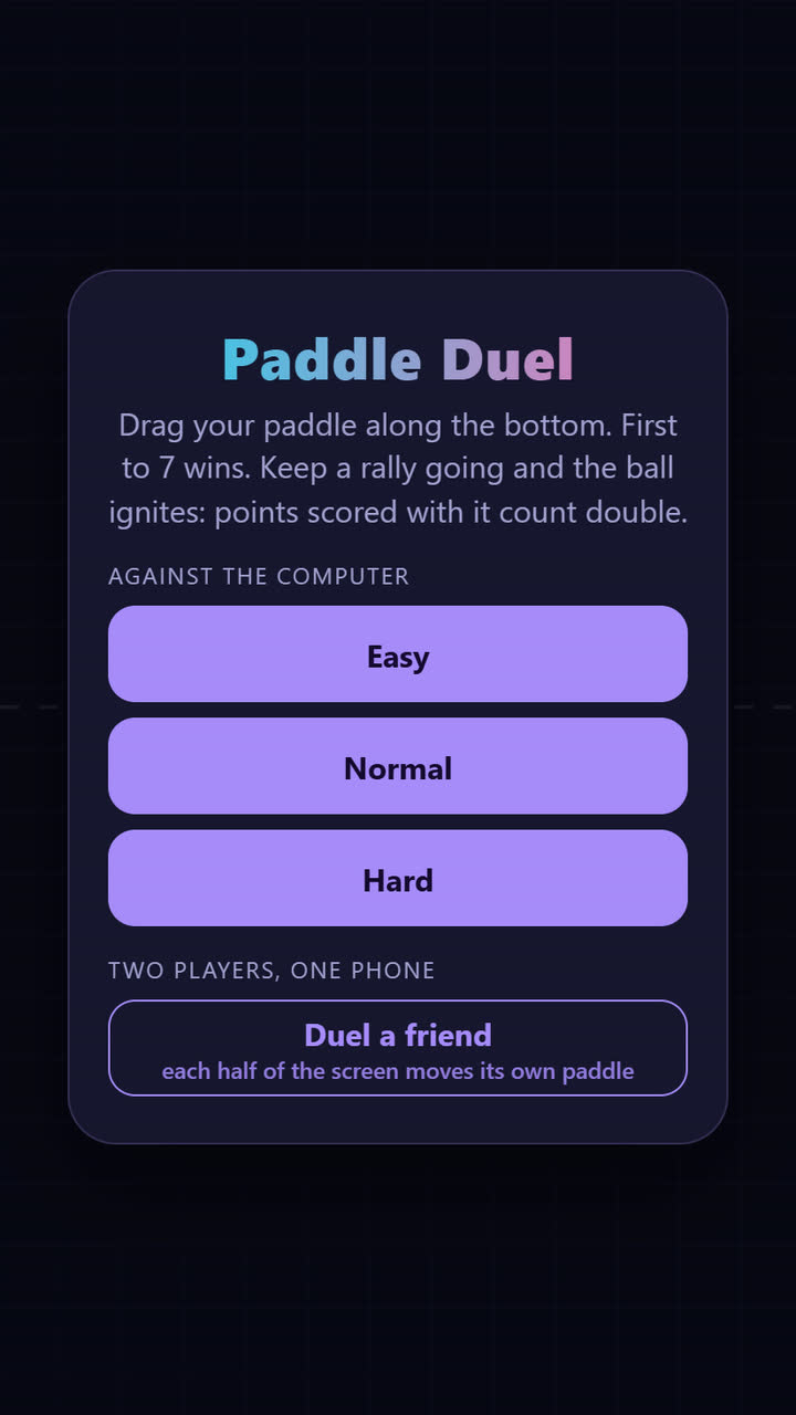 Screenshot of the Paddle Duel game