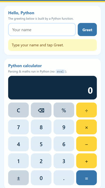 Screenshot of the Python in Your App (PyScript) app template
