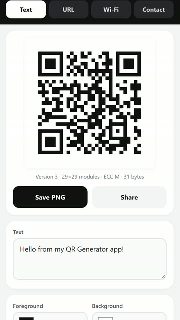Screenshot of the QR Generator app template