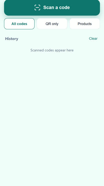 Screenshot of the QR and Barcode Scanner app template