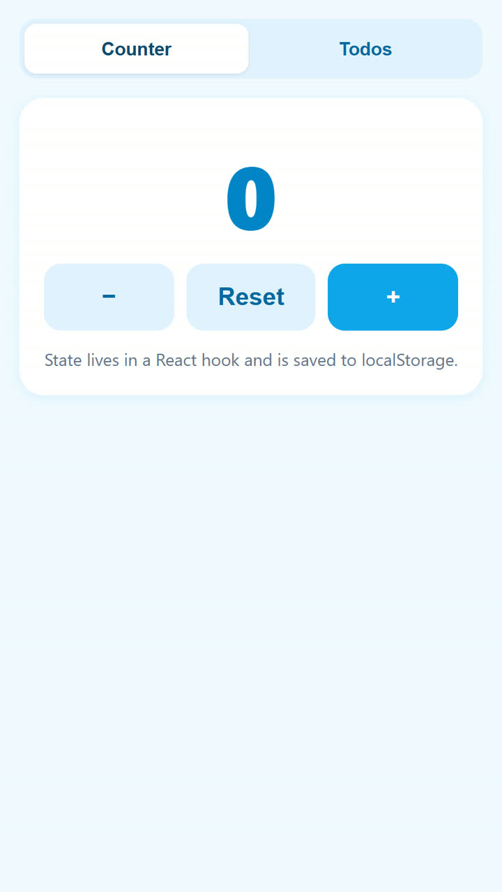 Screenshot of the React Starter app template