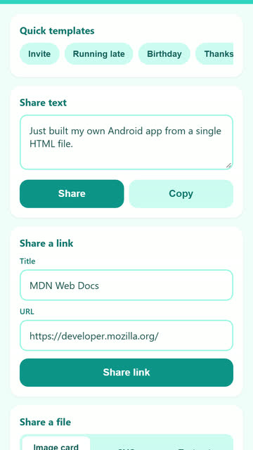 Screenshot of the Share Sheet app template