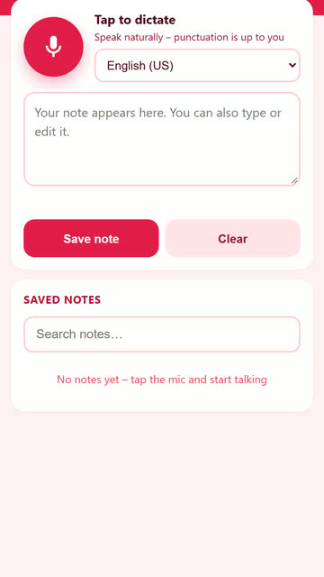 Screenshot of the Voice Notes app template