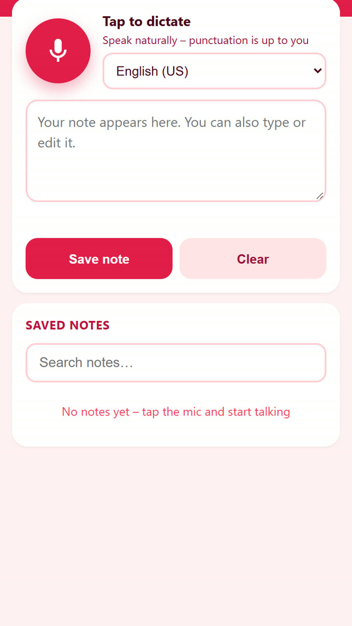 Screenshot of the Voice Notes app template
