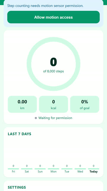 Screenshot of the Step Counter app template