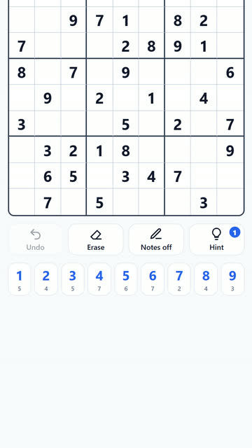 Screenshot of the Sudoku game