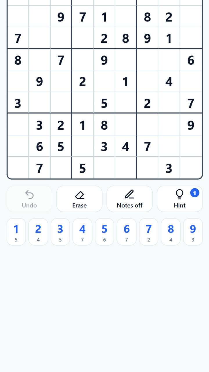 Screenshot of the Sudoku game