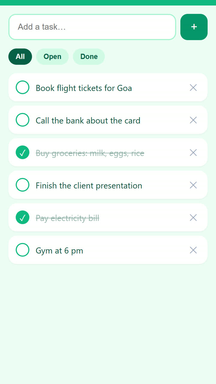 Screenshot of the Todo List app template